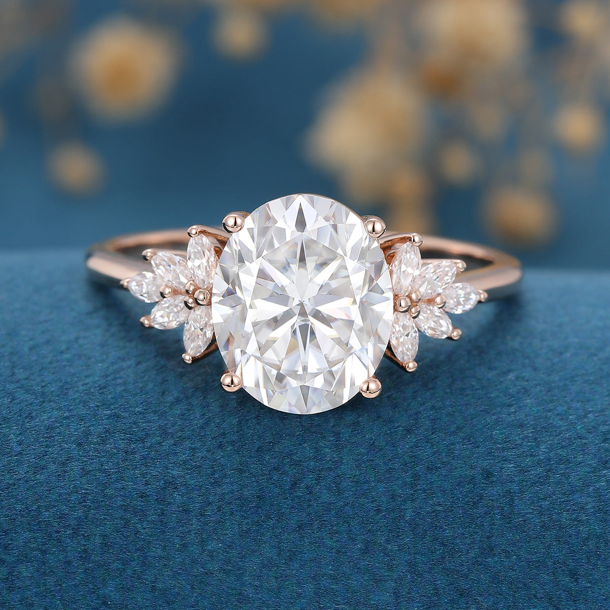3.74 CT Oval Shaped Moissanite Cluster Engagement Ring
