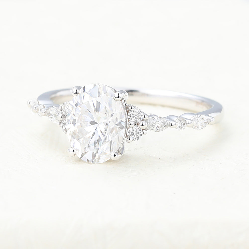 1.33 CT Oval Shaped Moissanite Pave Setting Engagement Ring