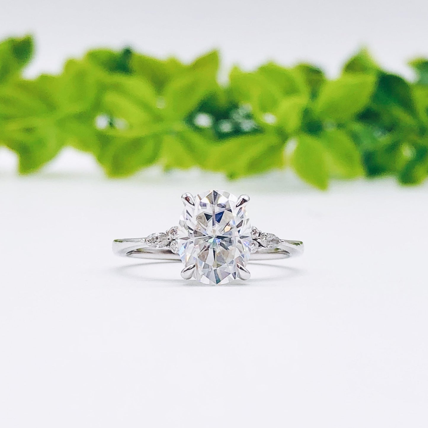 1.91 CT Oval Cut Cluster Moissanite Engagement Ring