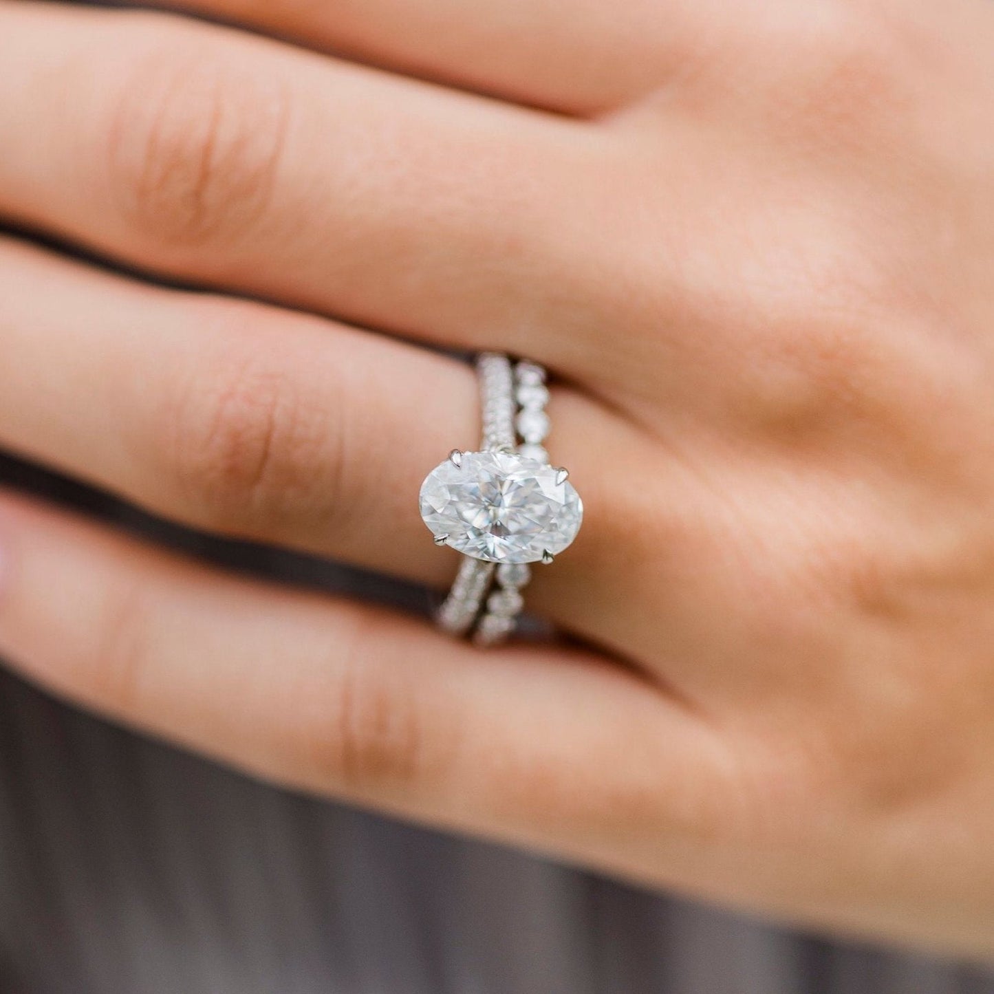3.4 CT Oval Pave Lab Grown Diamond Engagement Ring