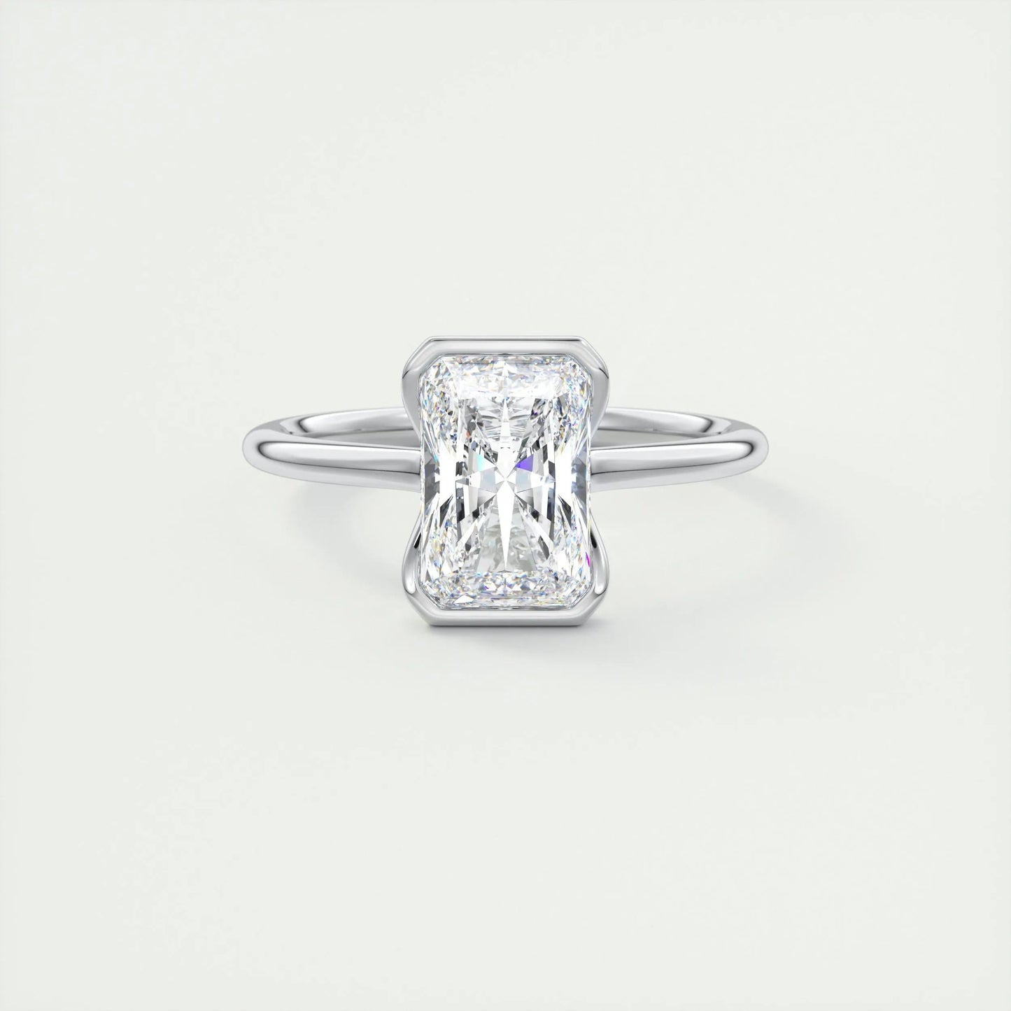 2.10 CT Radiant  Solitaire Half Bezel Moissanite Engagement Ring
