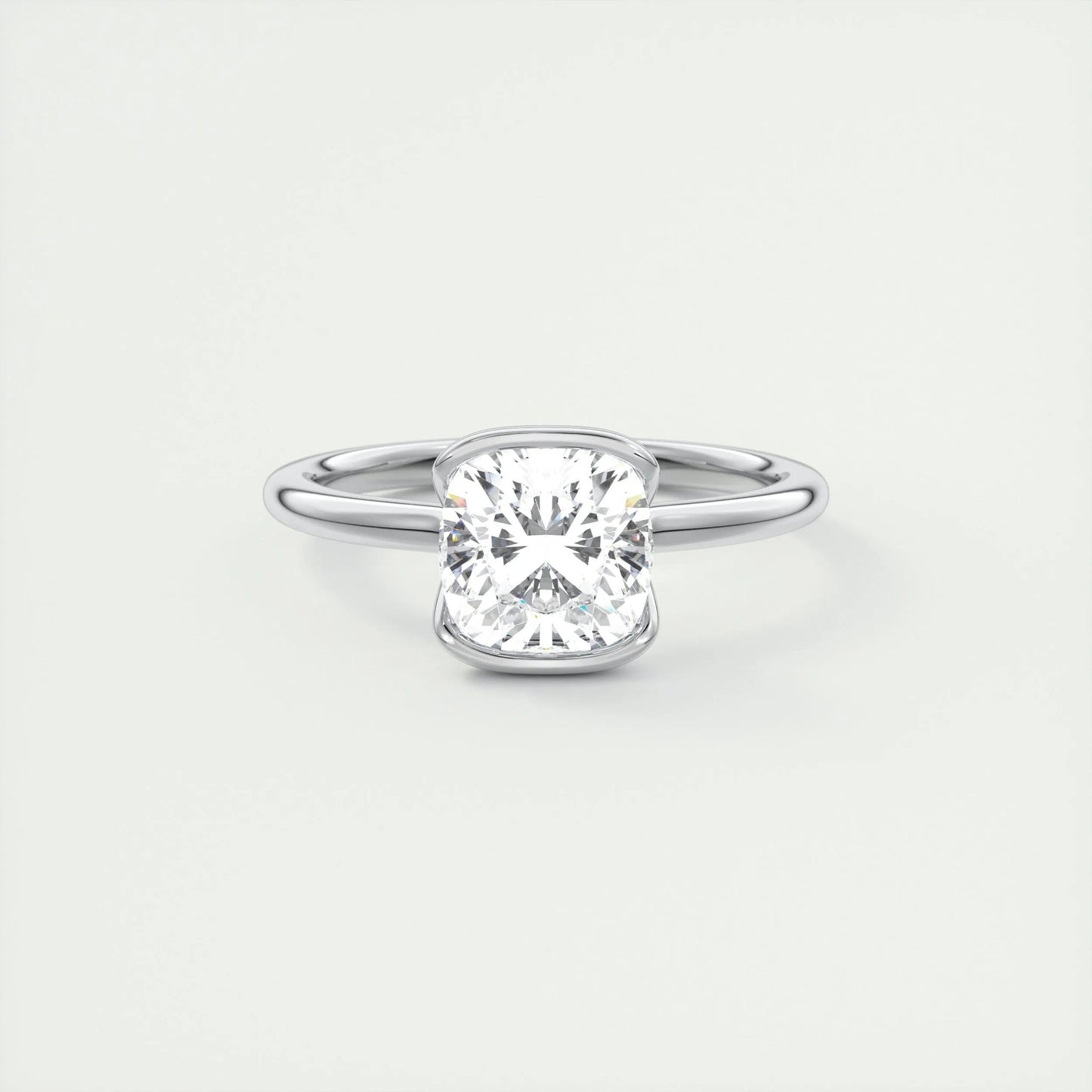 2.15 CT Cushion Half Bezel Solitaire Moissanite Engagement Ring
