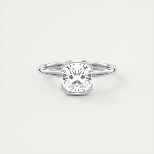 2.15 CT Cushion Half Bezel Solitaire Moissanite Engagement Ring