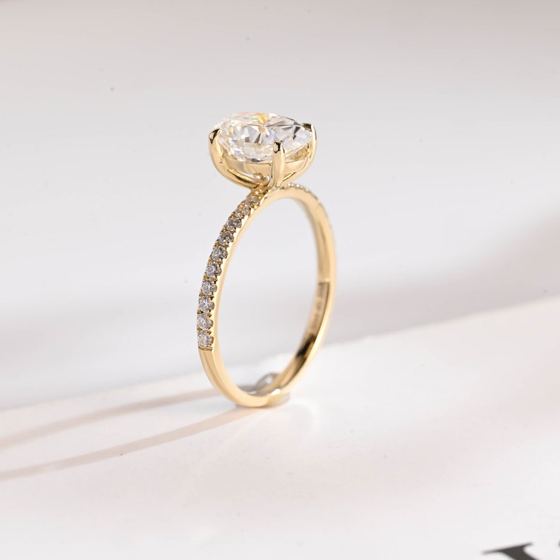 Stunning 1.0 - 2.0 CT Oval Moissanite Engagement Ring with Pave Design 7
