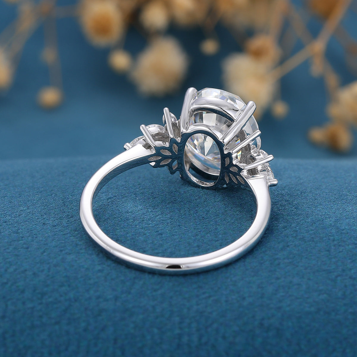 3.74 CT Oval Shaped Moissanite Cluster Engagement Ring