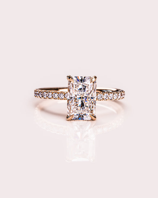 2.43 CT Radiant Cut Moissanite Solitaire Engagement Ring With Hidden Halo Setting