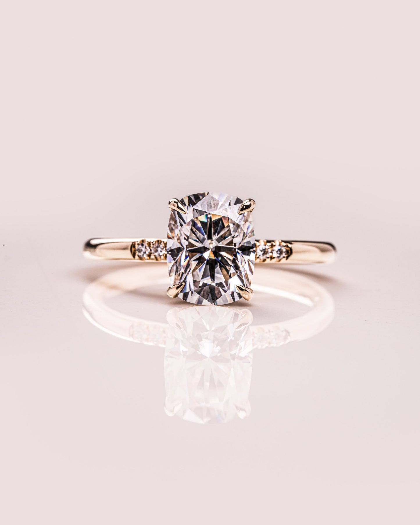 2.15 CT Cushion Cut Moissanite Solitaire Engagement Ring With Hidden Halo Setting