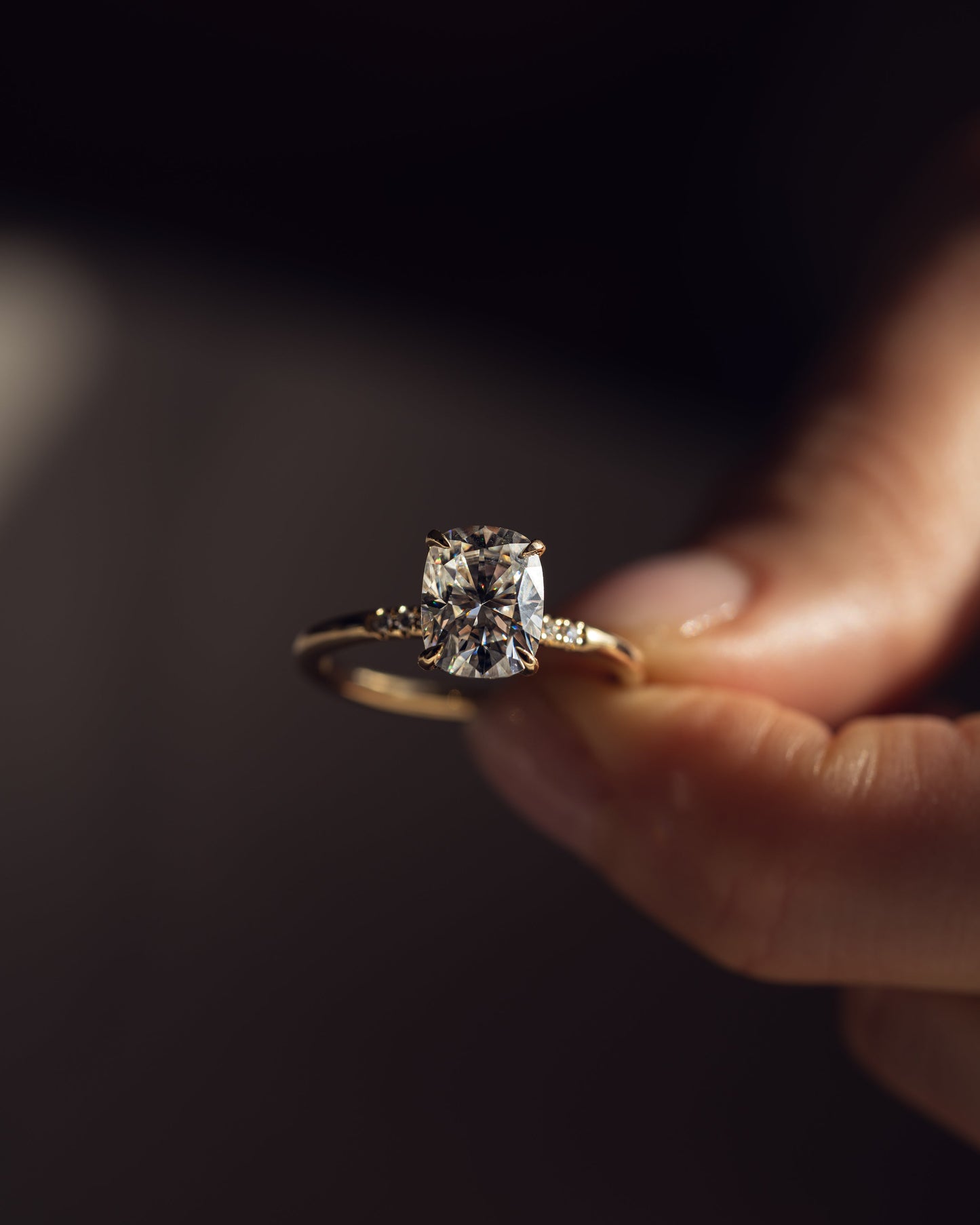 2.15 CT Cushion Cut Moissanite Solitaire Engagement Ring With Hidden Halo Setting