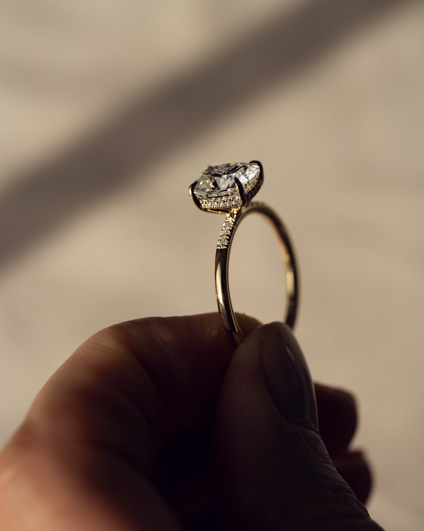 2.15 CT Cushion Cut Moissanite Solitaire Engagement Ring With Hidden Halo Setting