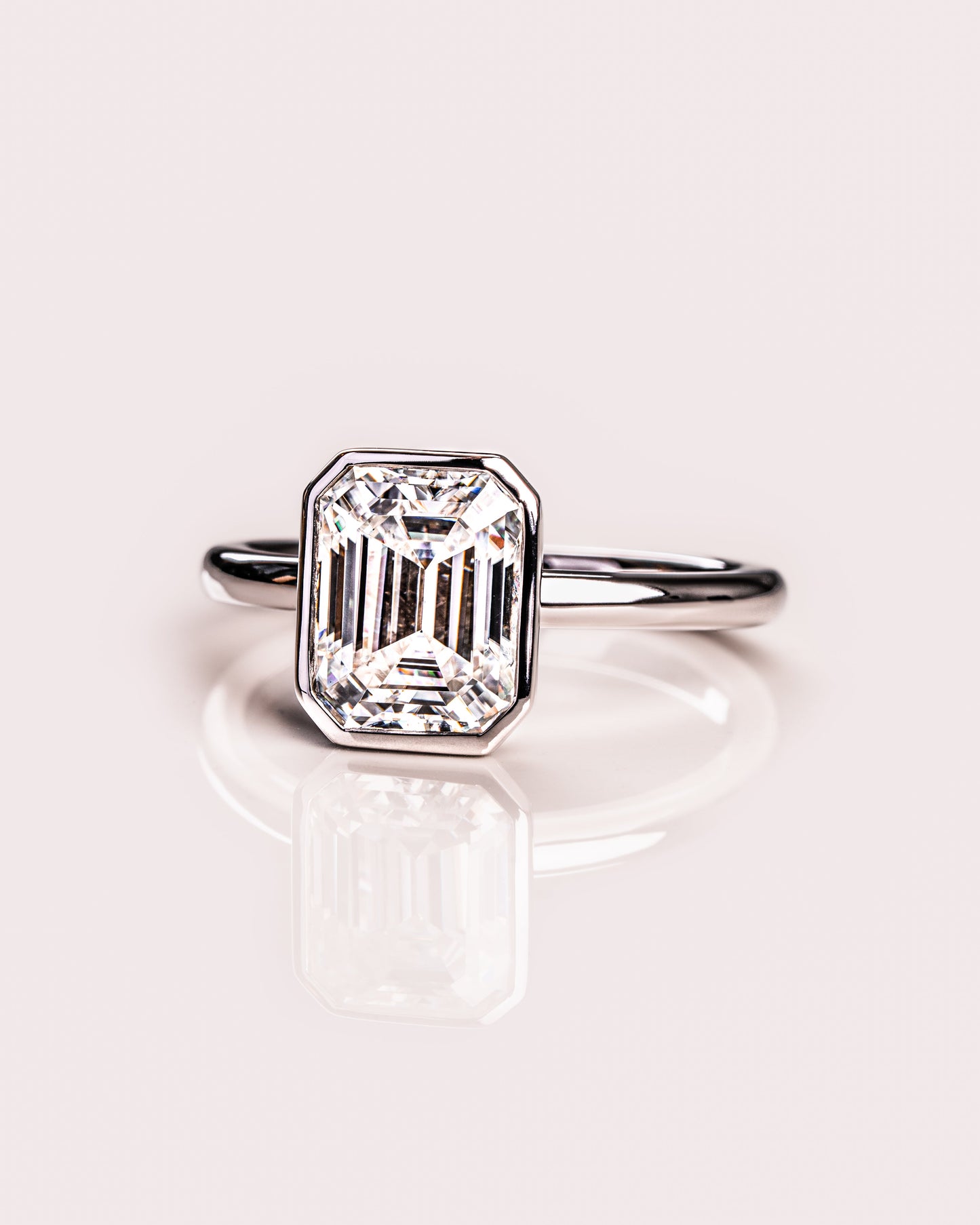 2.30 CT Emerald Cut Solitaire Bezel Setting Moissanite Engagement Ring