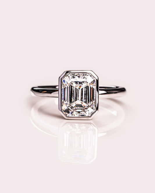 2.30 CT Emerald Cut Solitaire Bezel Setting Moissanite Engagement Ring