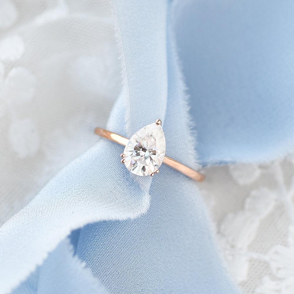 1.93 CT Pear Cut Solitaire Moissanite Engagement Ring