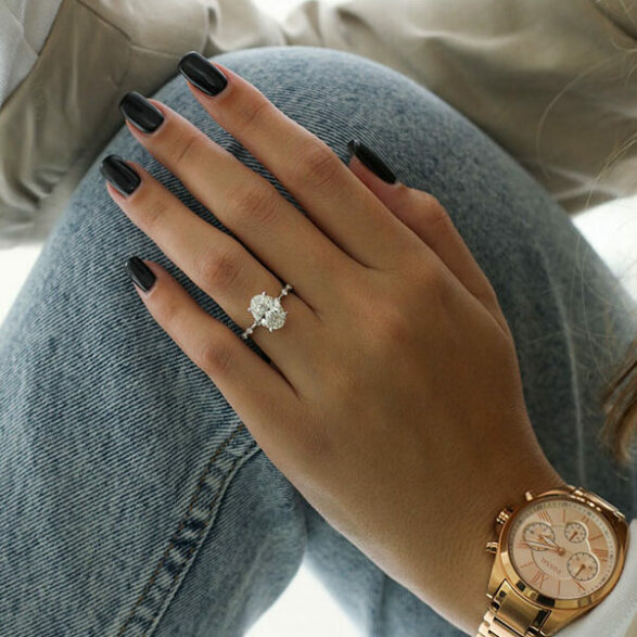 2.1 CT Oval Dainty Pave Moissanite Engagement Ring