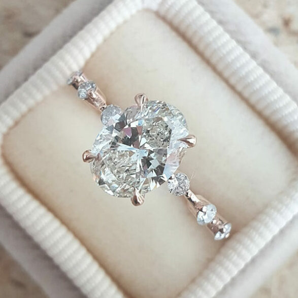 2.1 CT Oval Dainty Pave Moissanite Engagement Ring