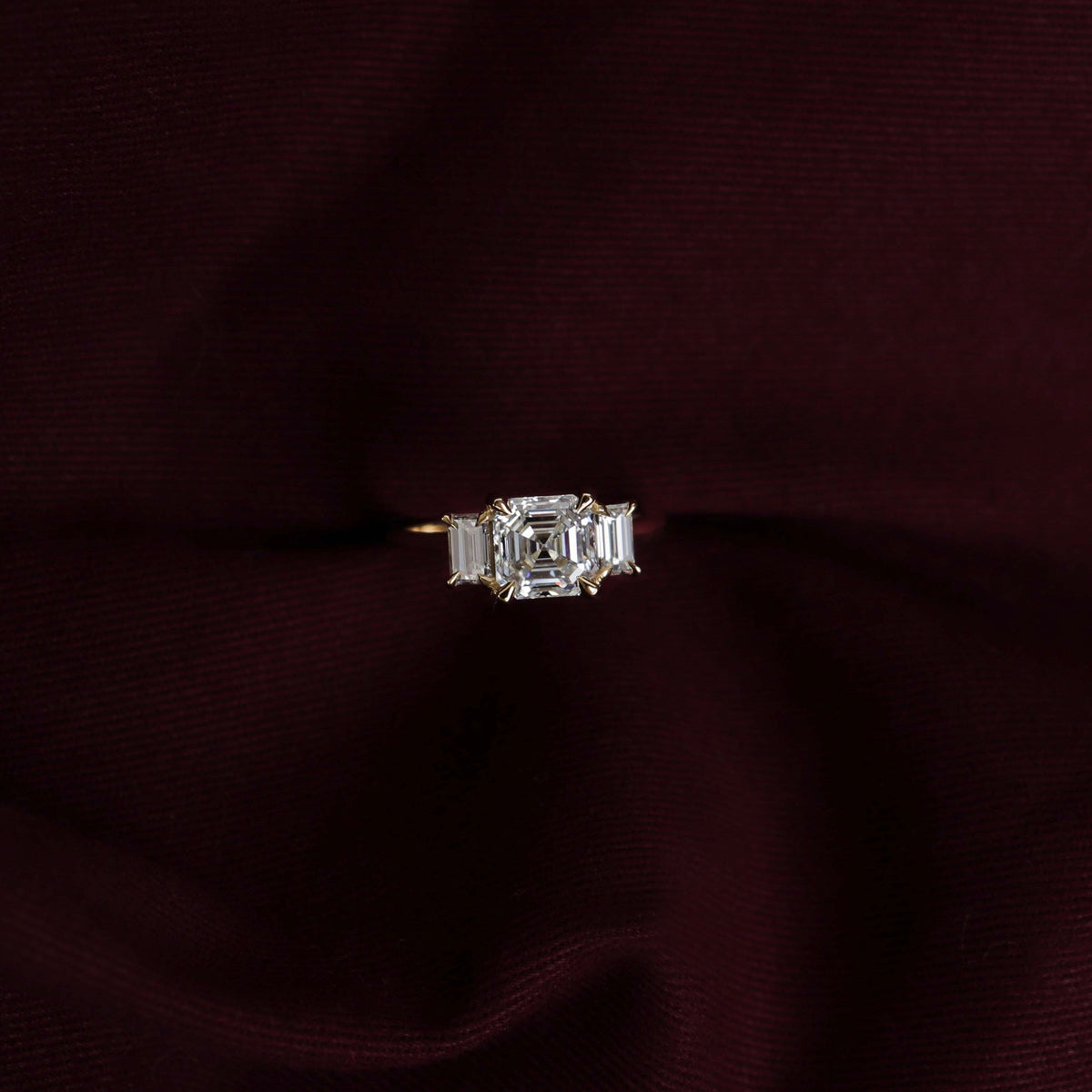 2 CT Asscher: Three Stone Lab Grown Diamond Engagement Ring