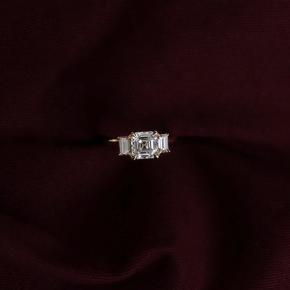 2 CT Asscher: Three Stone Lab Grown Diamond Engagement Ring