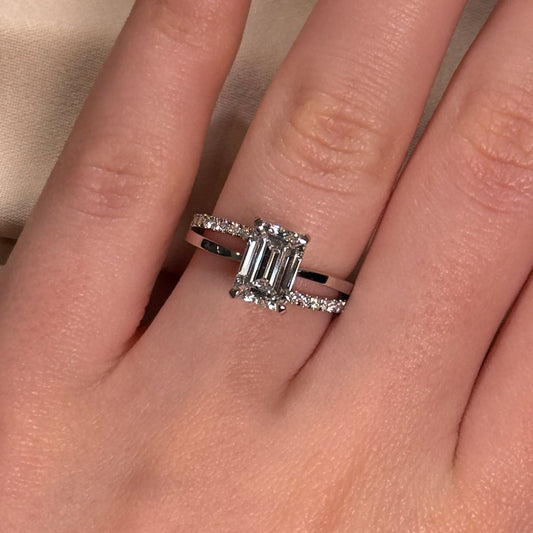 Bezel Emerald Lab Grown Diamond Engagement Ring: 2 CT