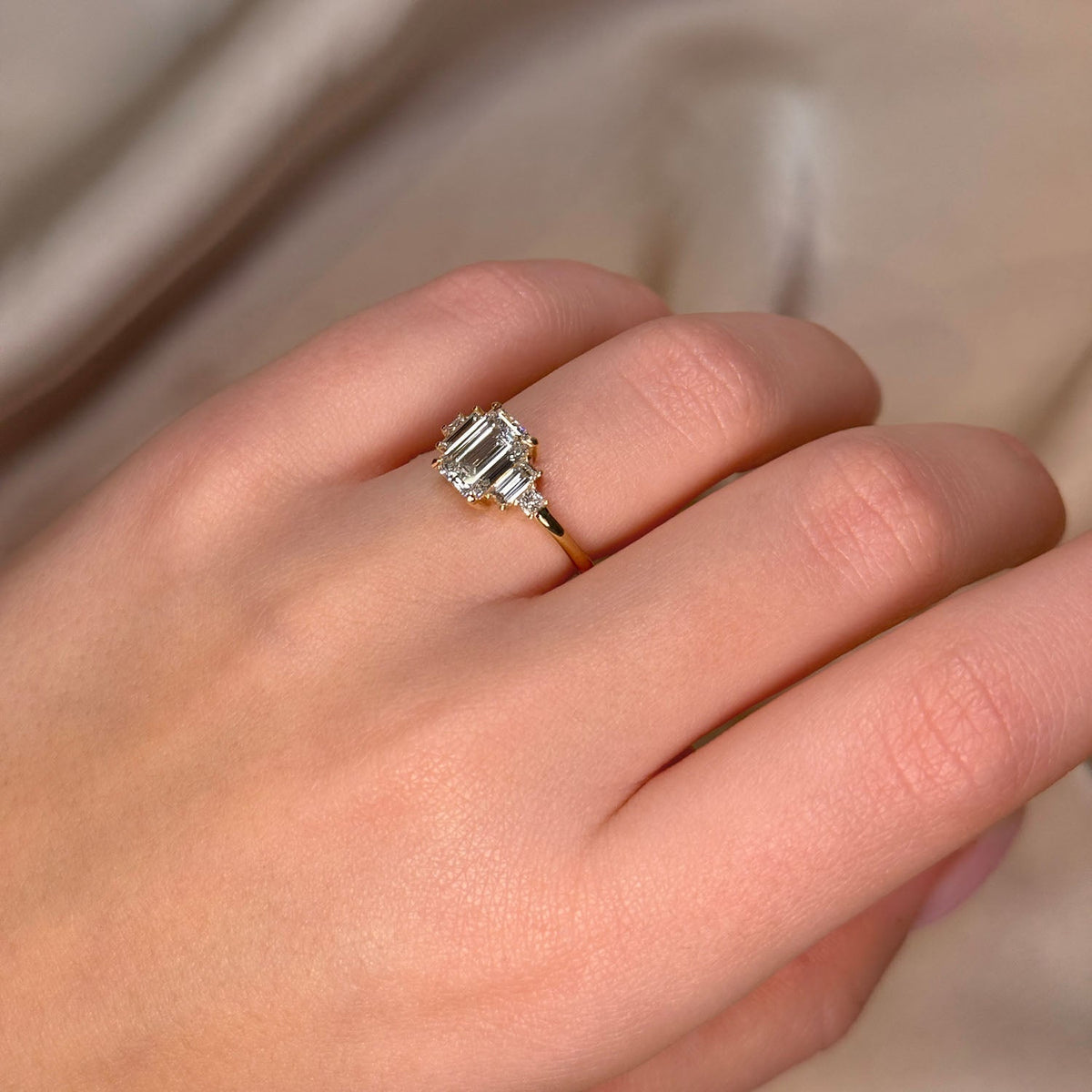Bezel Emerald Lab Grown Diamond Engagement Ring: 2 CT