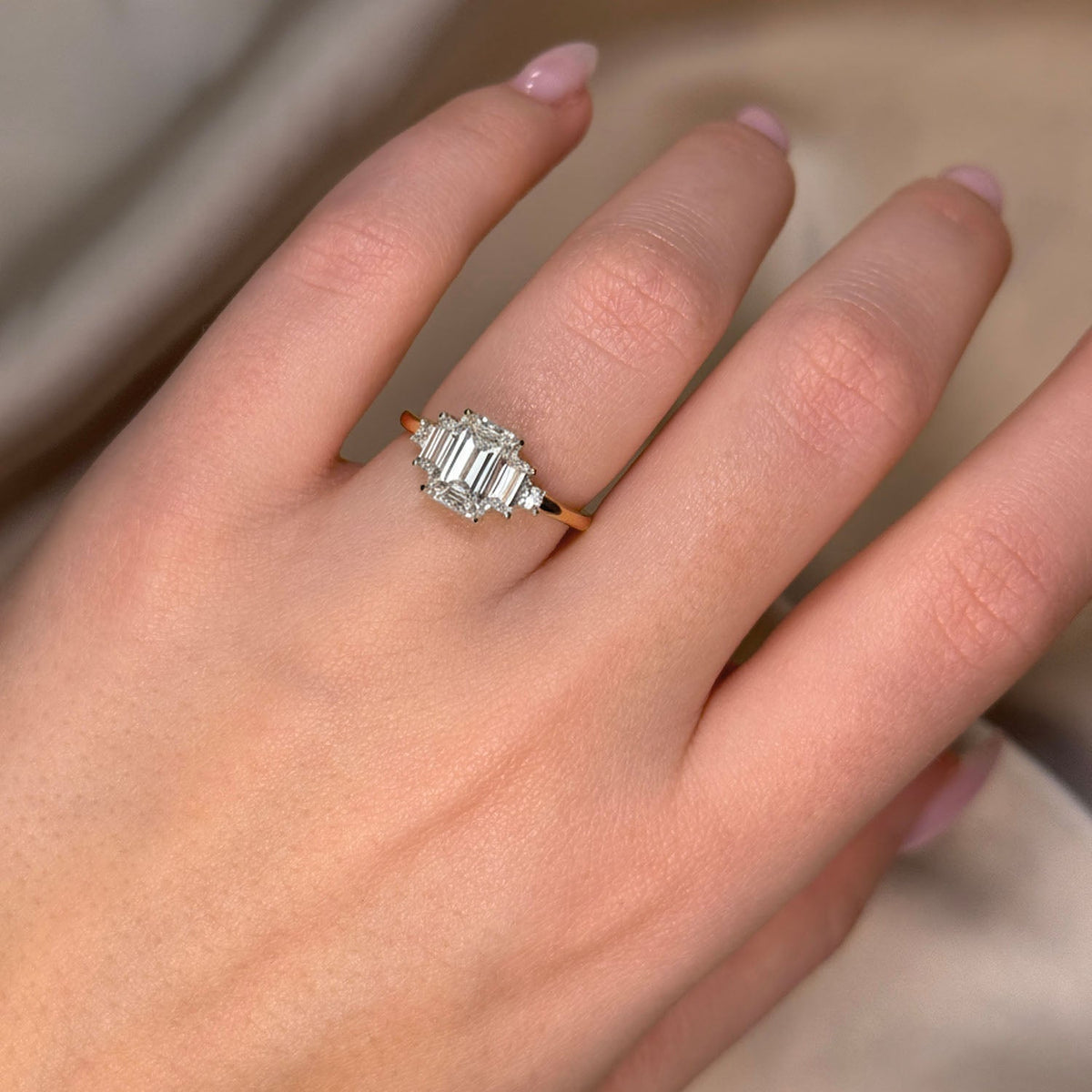 Bezel Emerald Lab Grown Diamond Engagement Ring: 2 CT