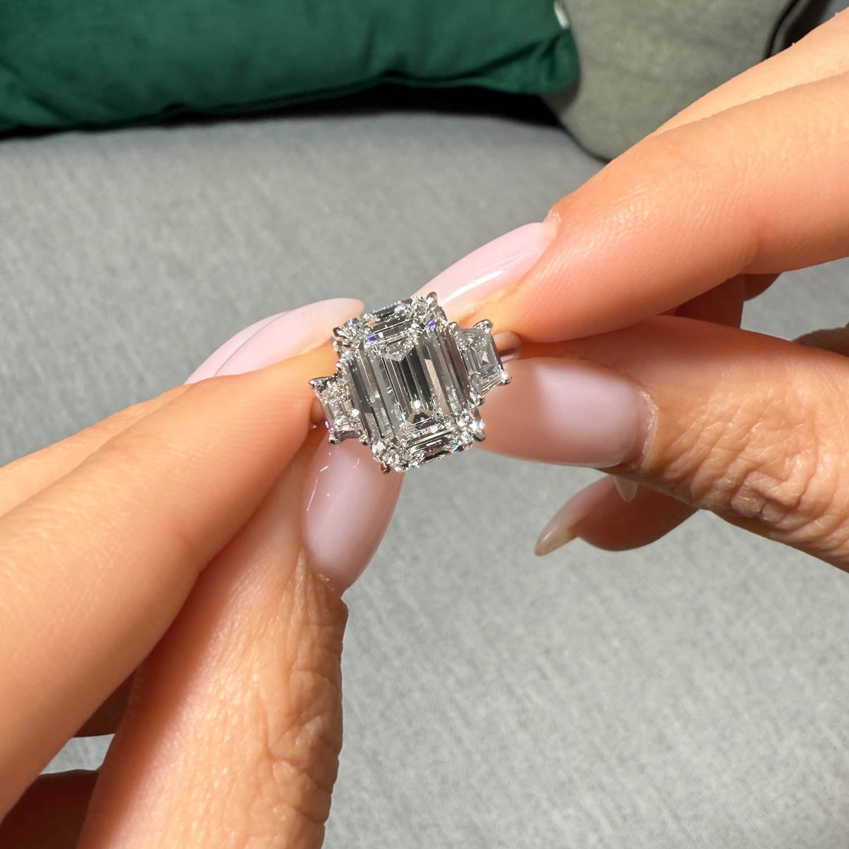 Bezel Emerald Lab Grown Diamond Engagement Ring: 2 CT