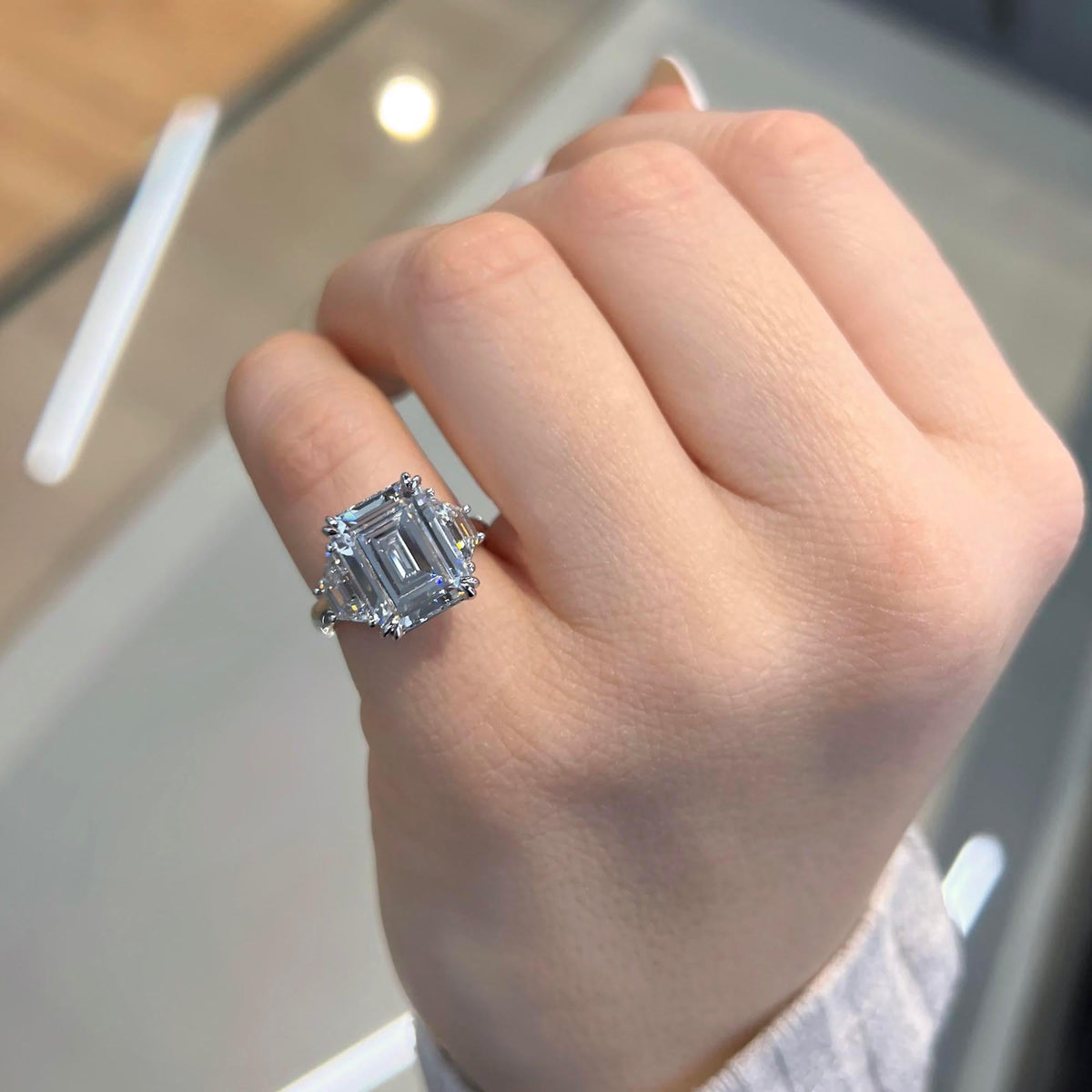 Bezel Emerald Lab Grown Diamond Engagement Ring: 2 CT
