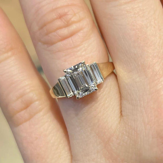 Bezel Emerald Lab Grown Diamond Engagement Ring: 2 CT