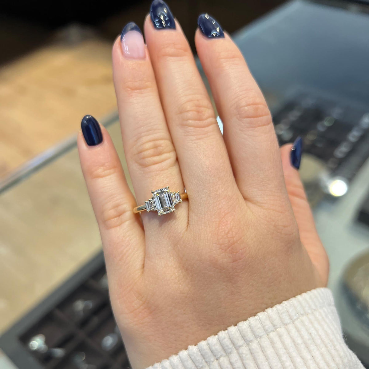 Bezel Emerald Lab Grown Diamond Engagement Ring: 2 CT