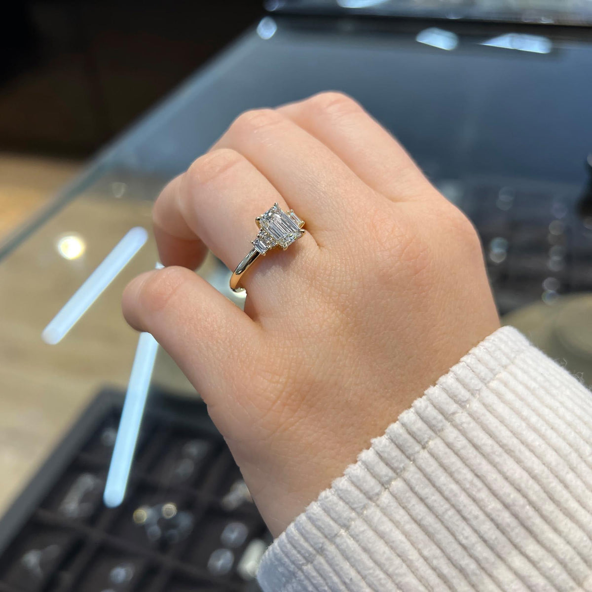 Bezel Emerald Lab Grown Diamond Engagement Ring: 2 CT