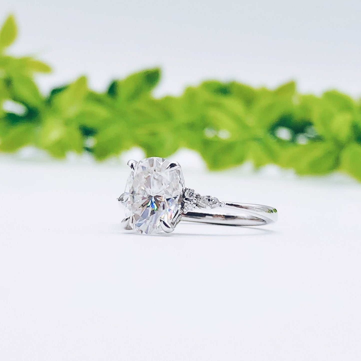 1.91 CT Oval Cut Cluster Moissanite Engagement Ring