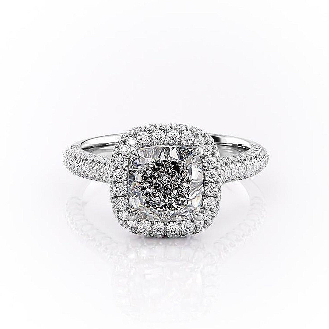 1.8 CT Cushion Cut Halo Triple Pave Setting Moissanite Engagement Ring