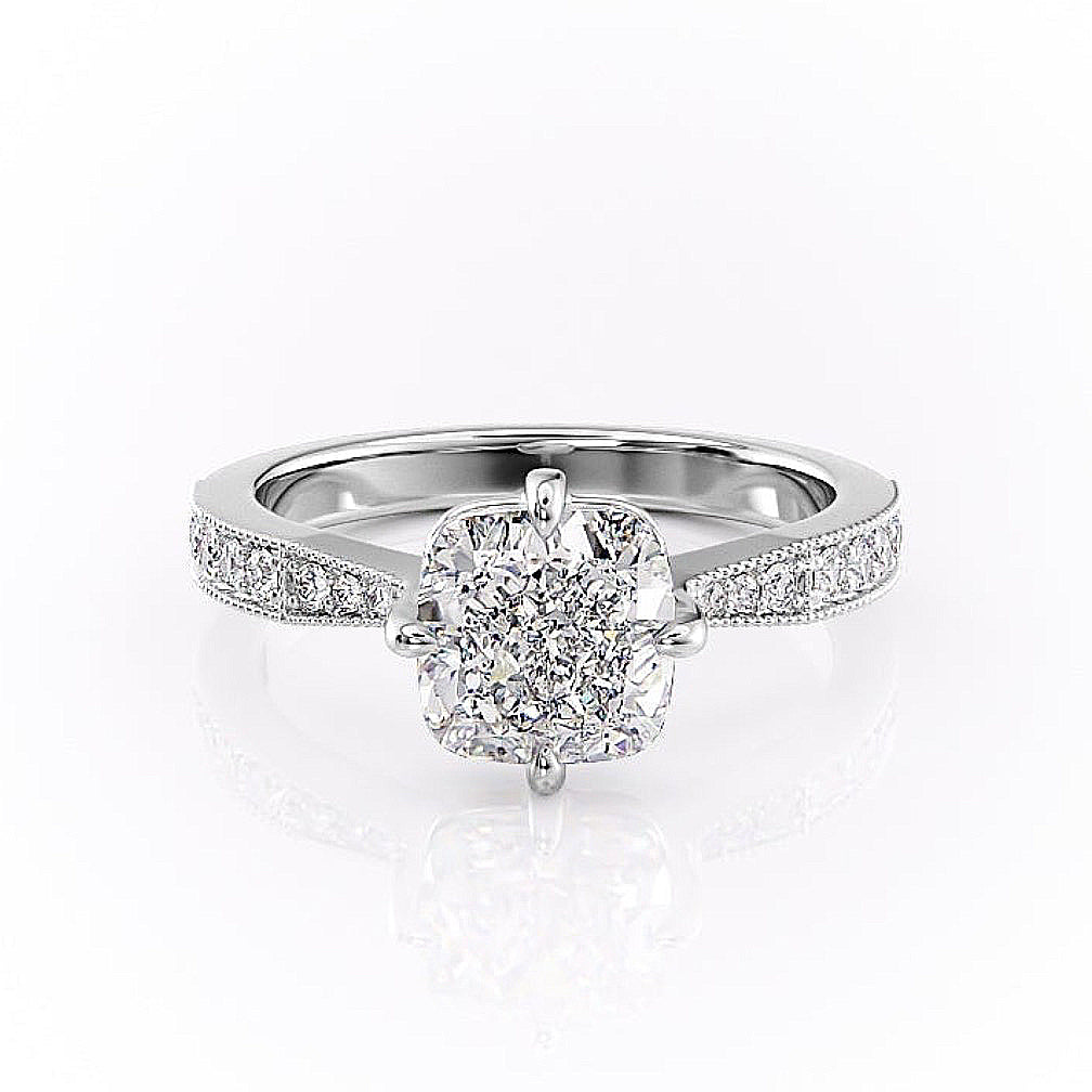 2.15 CT Cushion Cut Milgrain Pave Moissanite Engagement Ring