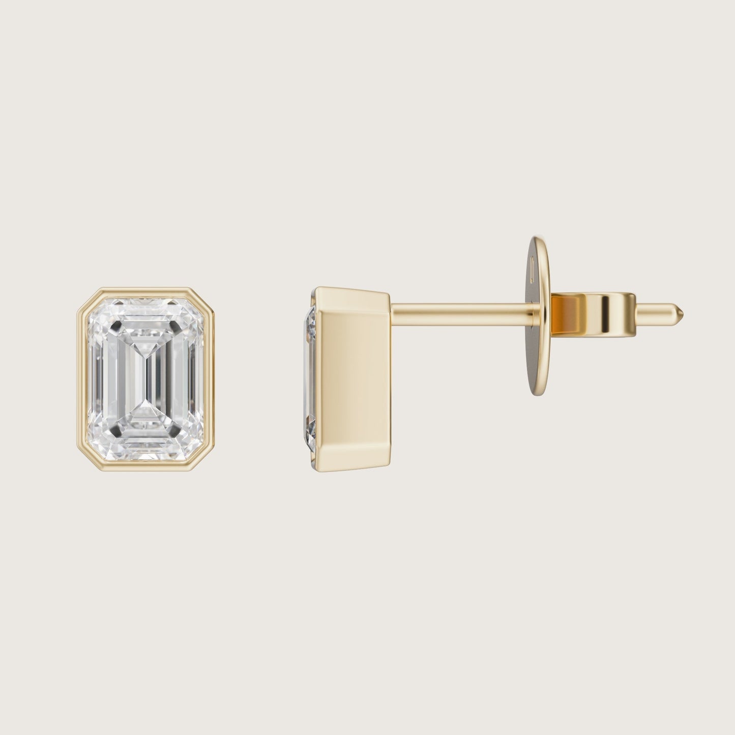 1 CT Emerald Cut Bezel Moissanite Stud Earrings