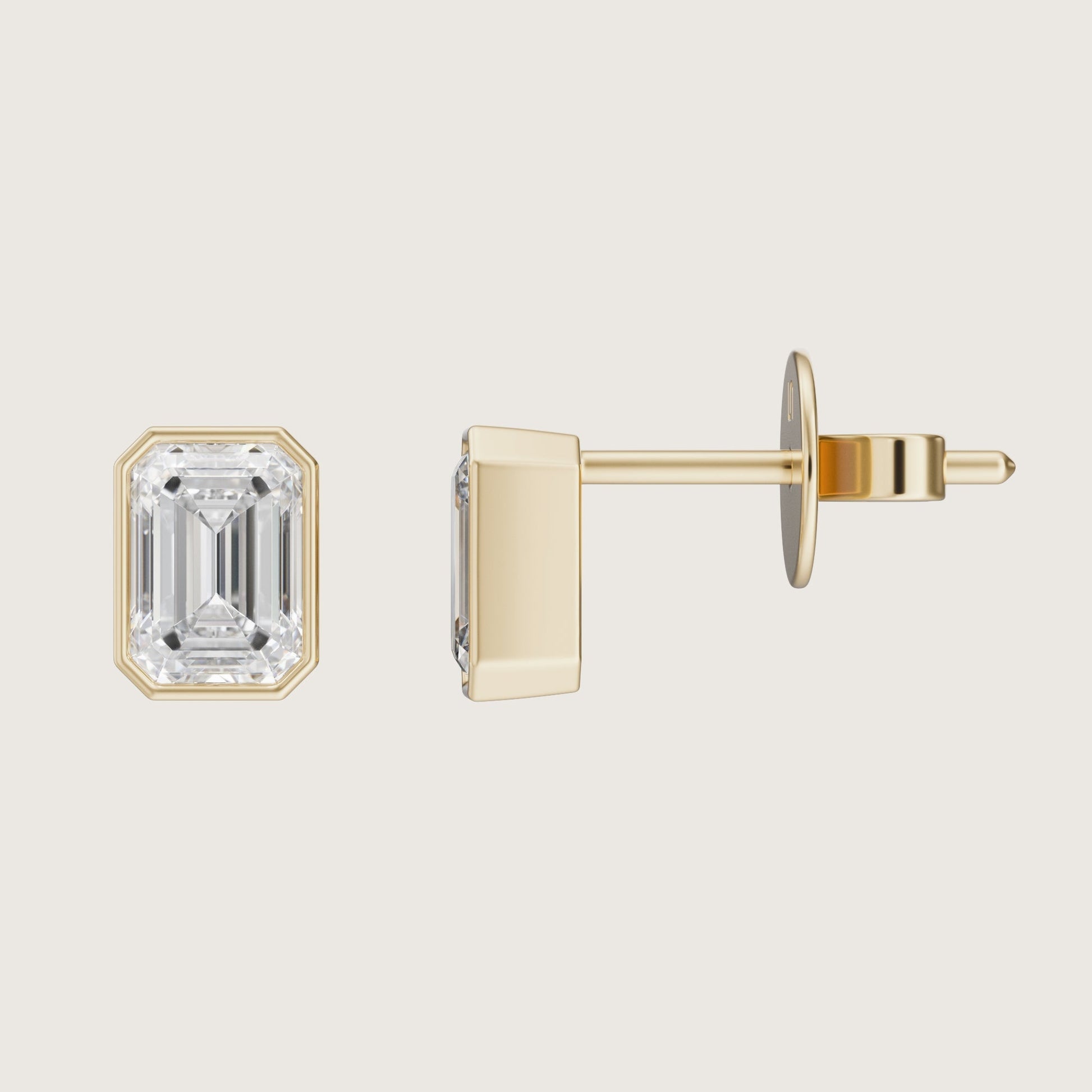 1 CT Emerald Cut Bezel Moissanite Stud Earrings