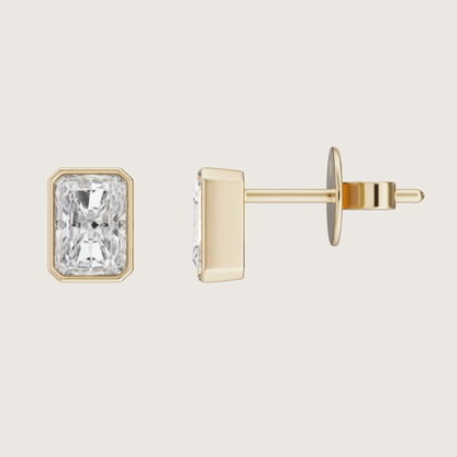 1 CT Radiant Cut Bezel Moissanite Stud Earrings