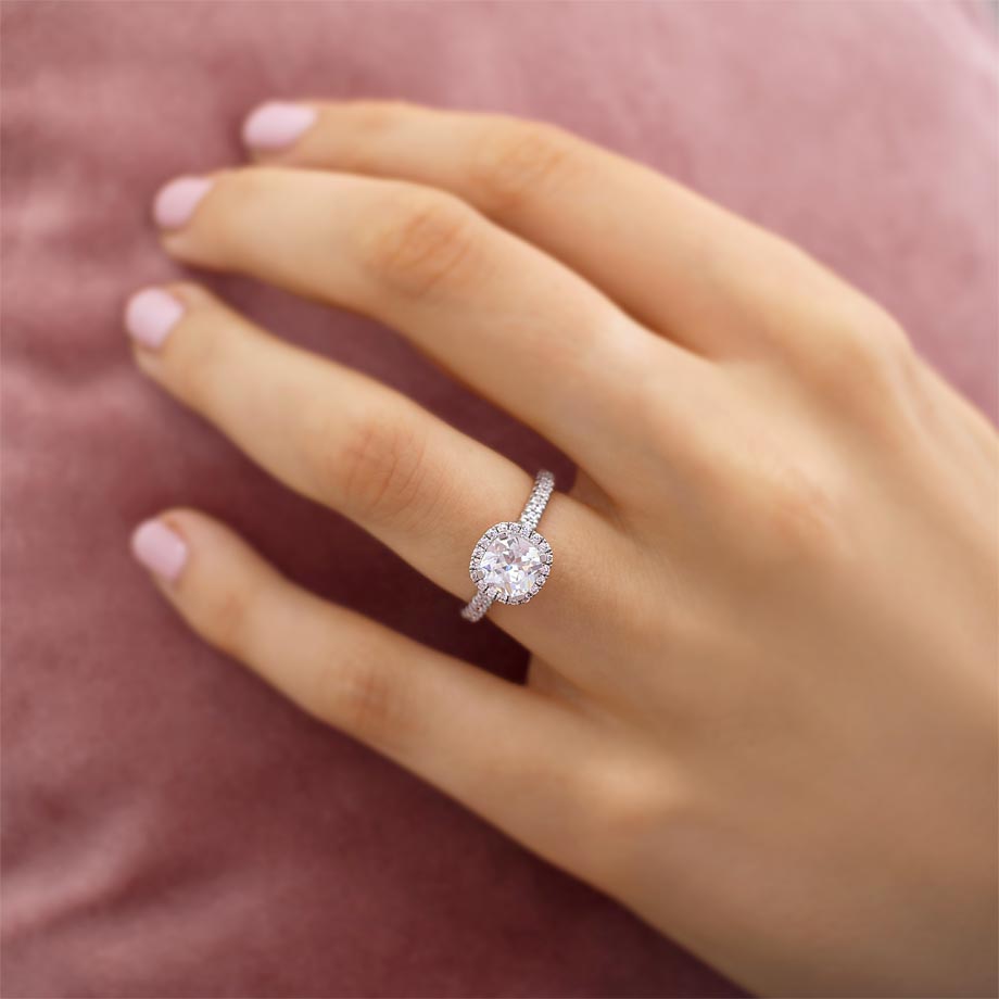 1.70 CT Cushion Shaped Moissanite Halo Style Engagement Ring