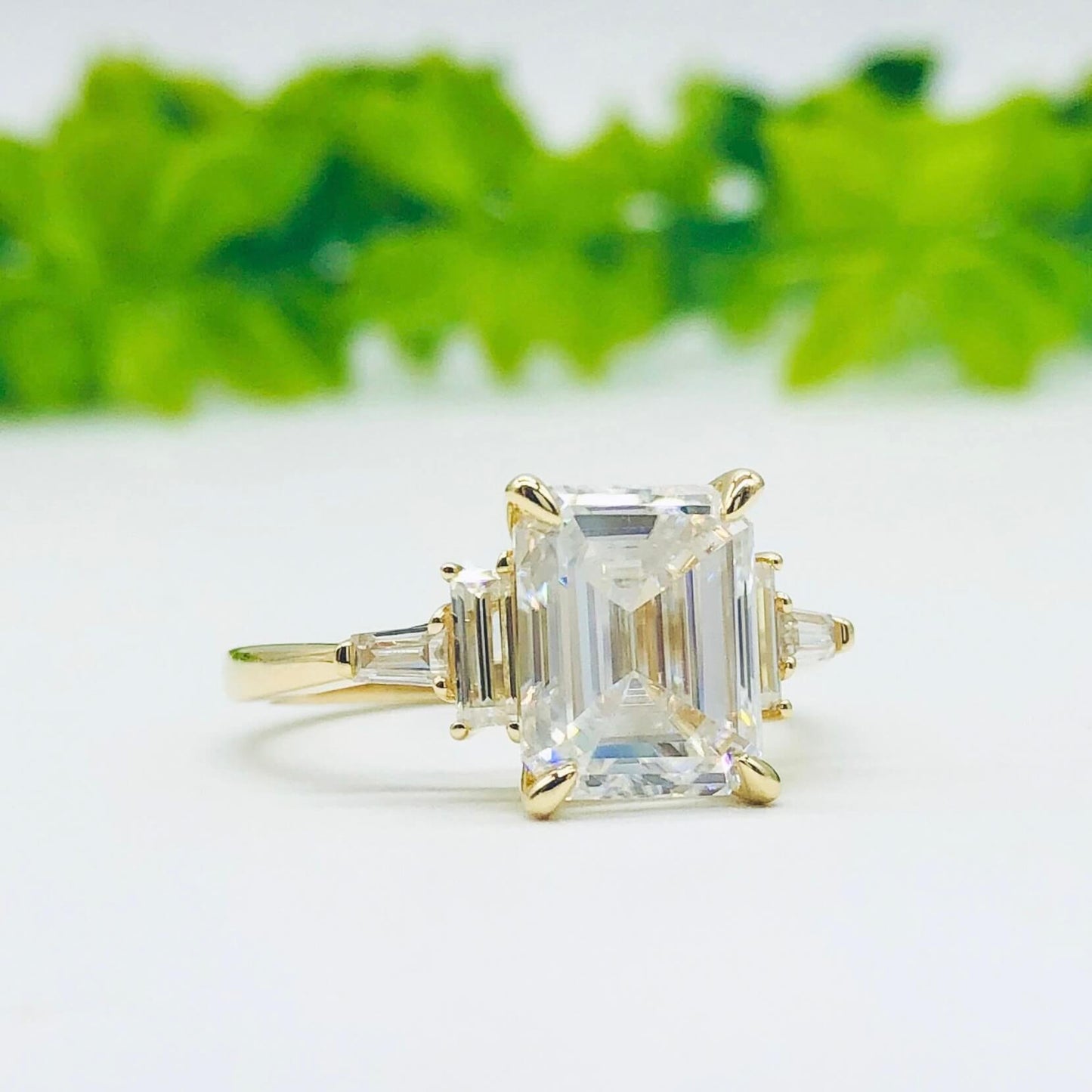 5.75 CT Emerald Cut 3 Stone Moissanite Engagement Ring