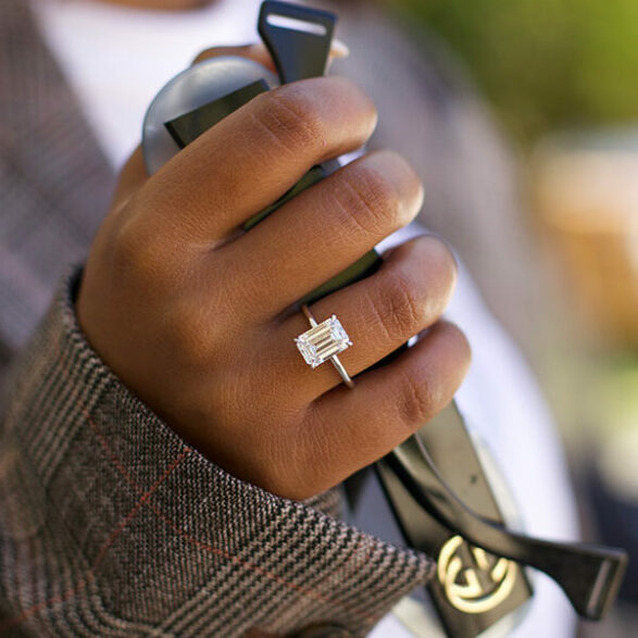 3.17  CT Emerald Cut Solitaire Style Moissanite Engagement Ring