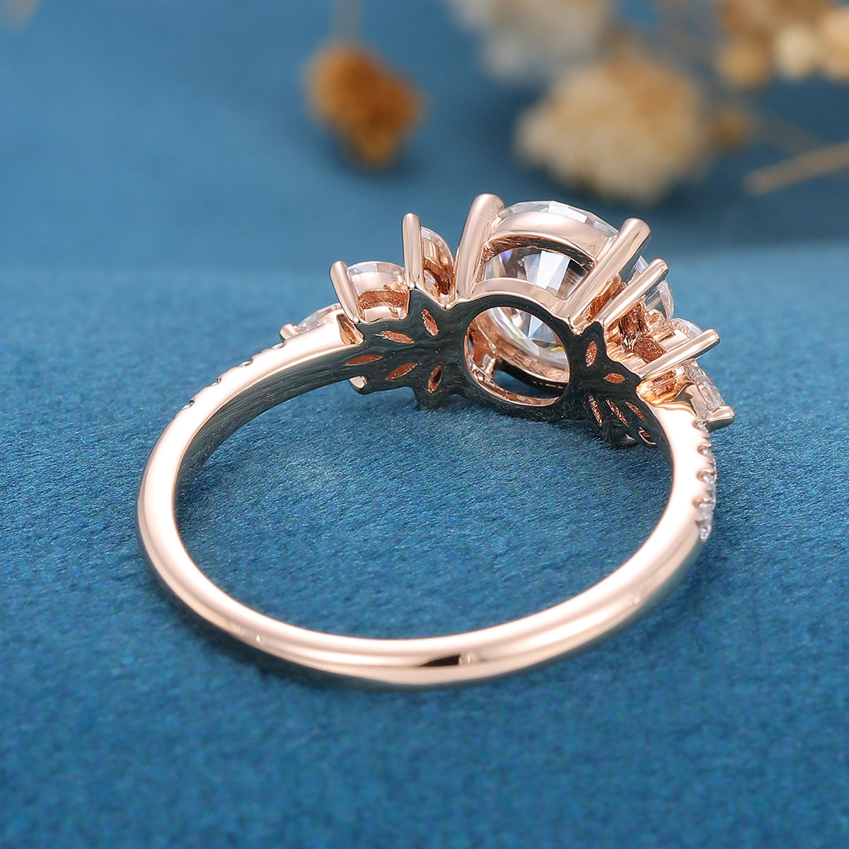 1.10 CT Round Shaped Moissanite Cluster Engagement Ring