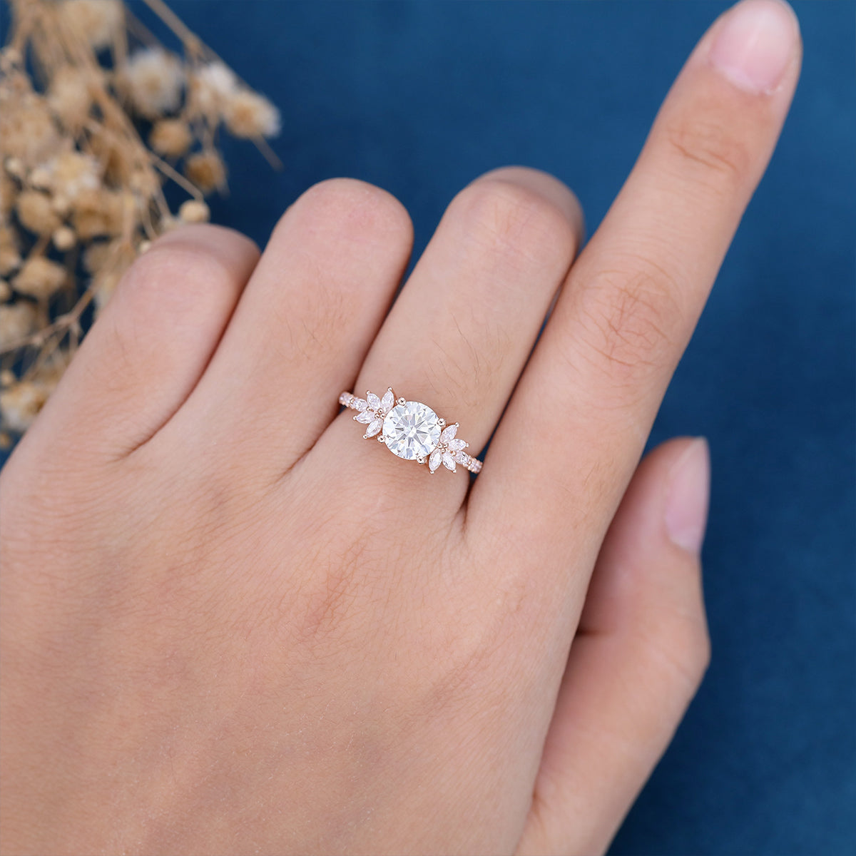 1.10 CT Round Shaped Moissanite Cluster Engagement Ring