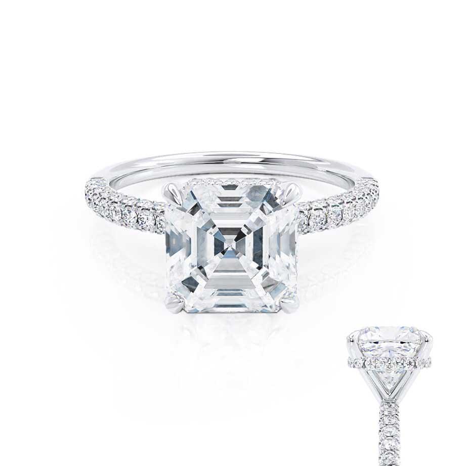 1.50 CT Asscher Shaped Moissanite Hidden Halo Engagement Ring