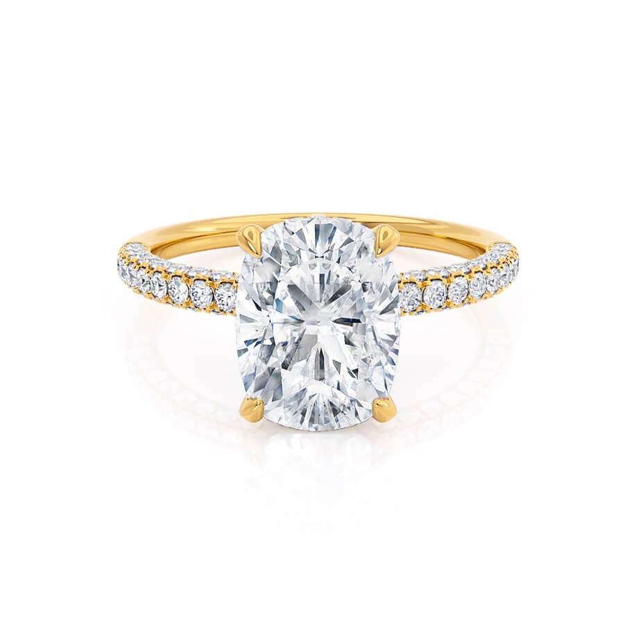 3.34 CT Elongated Cushion Shaped Moissanite Hidden Halo Style Engagement Ring