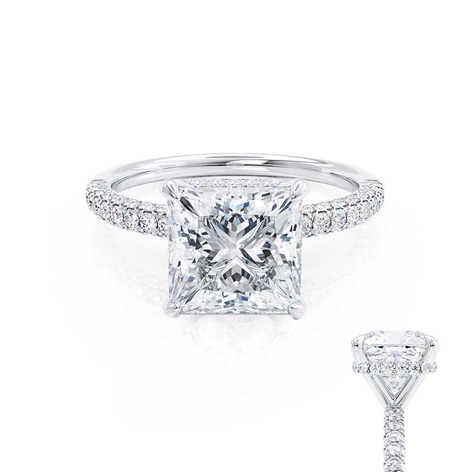 1.20 CT Princess Shaped Moissanite Hidden Halo Style Engagement Ring