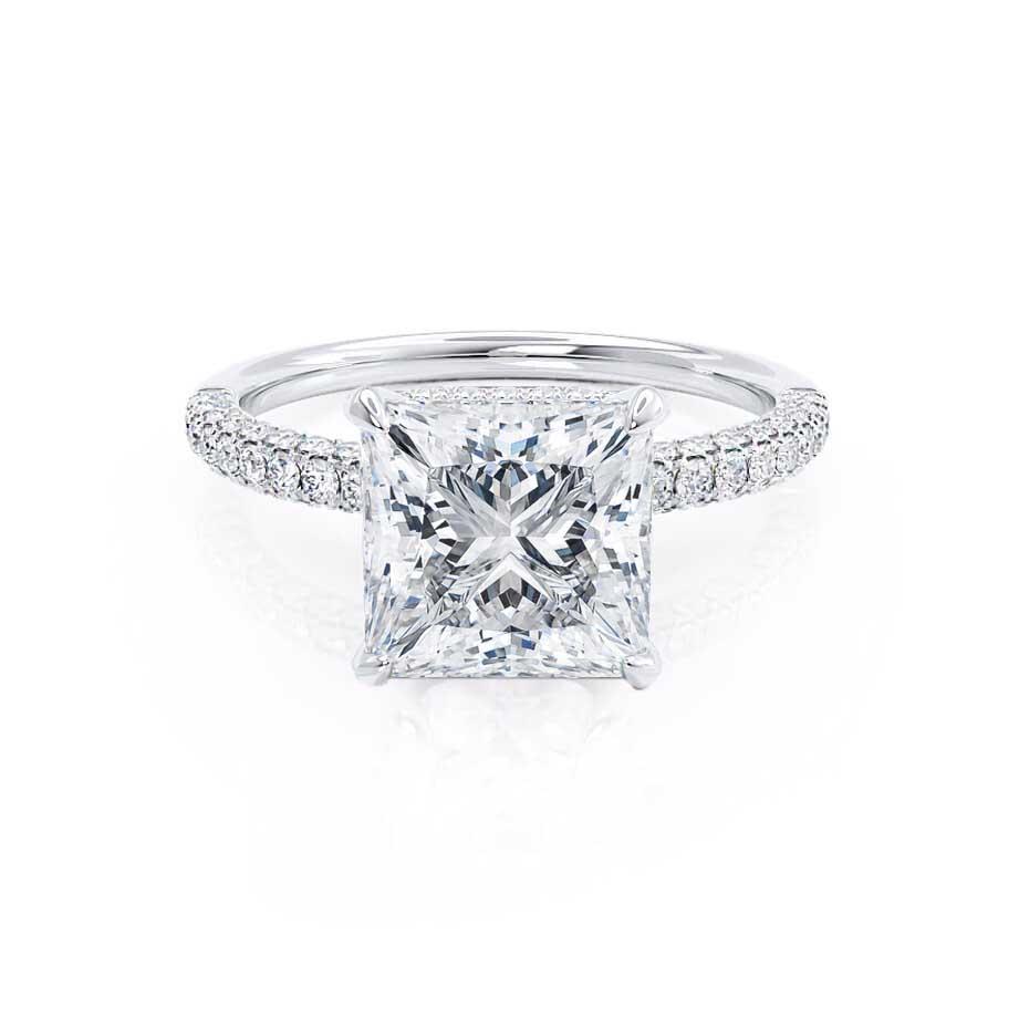 1.20 CT Princess Shaped Moissanite Hidden Halo Style Engagement Ring