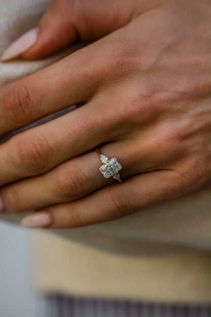 Radiant Lab Grown Diamond Three Stone Engagement Ring