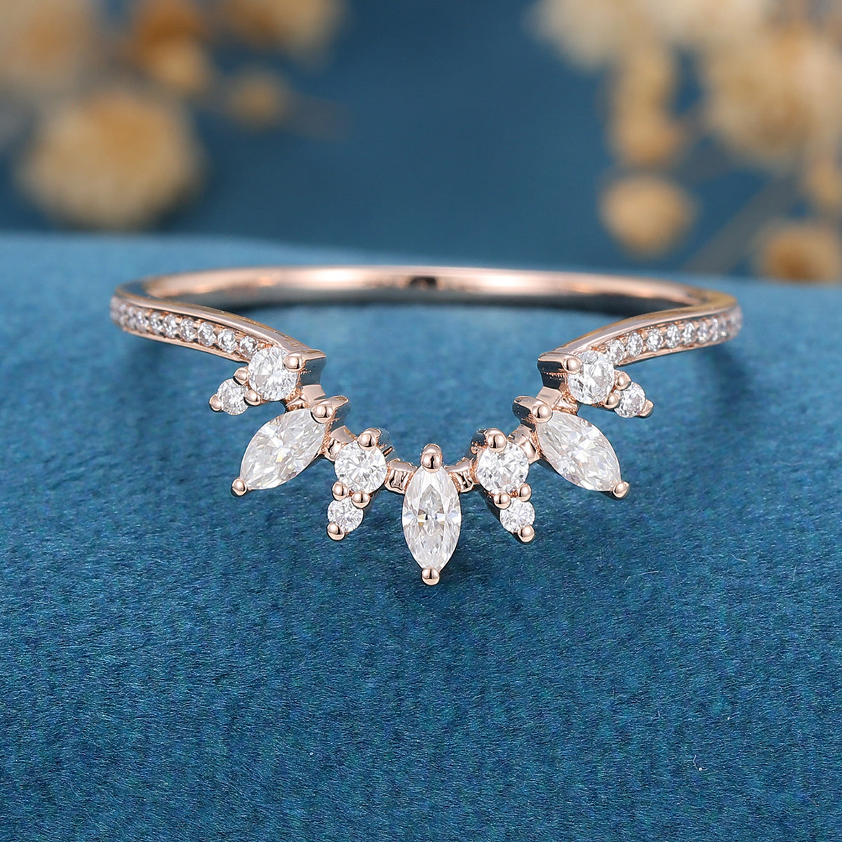 2.0 CT Marquise & Round Shaped Moissanite Curved Wedding Band