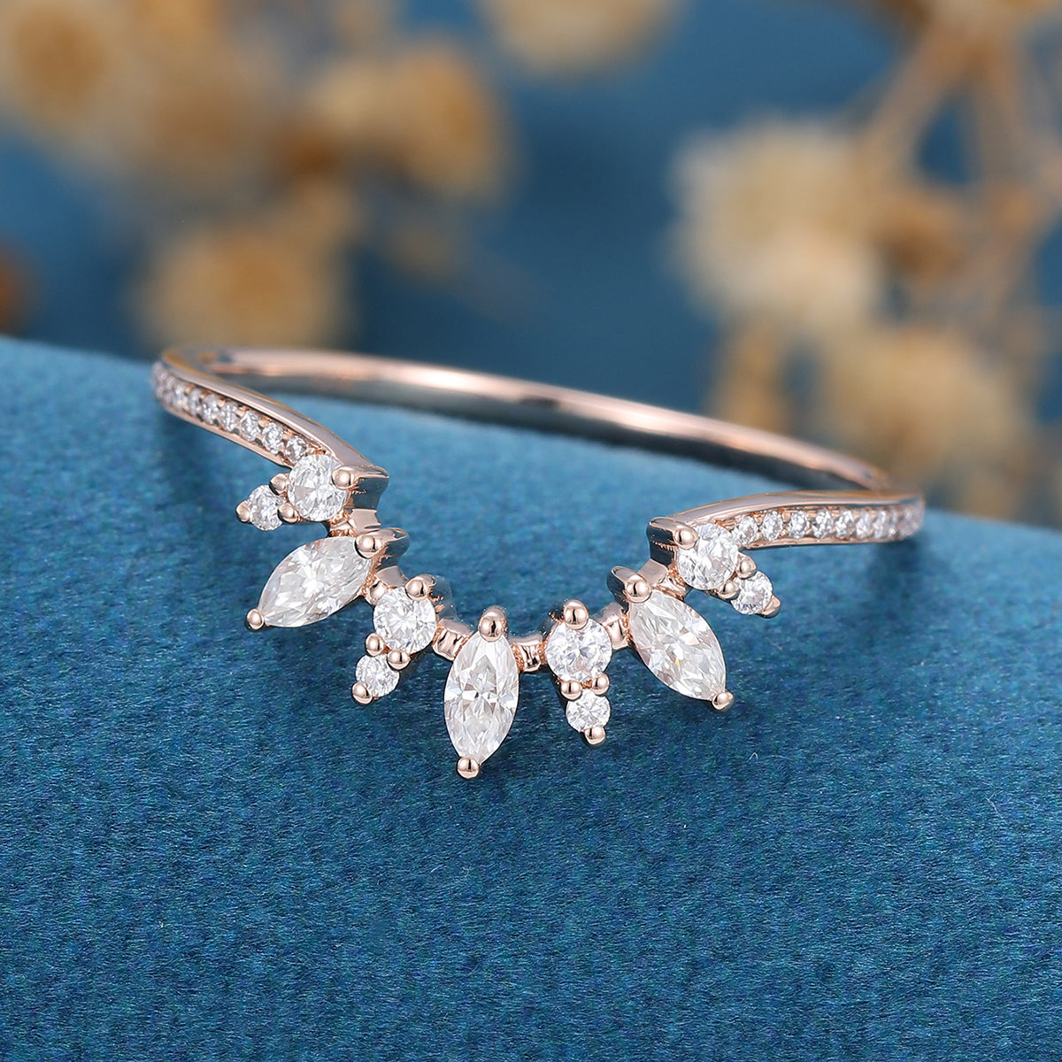 2.0 CT Marquise & Round Shaped Moissanite Curved Wedding Band