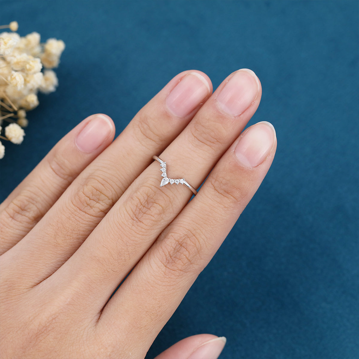 1.40 CT Pear & Round Shaped Moissanite Curved Wedding Band