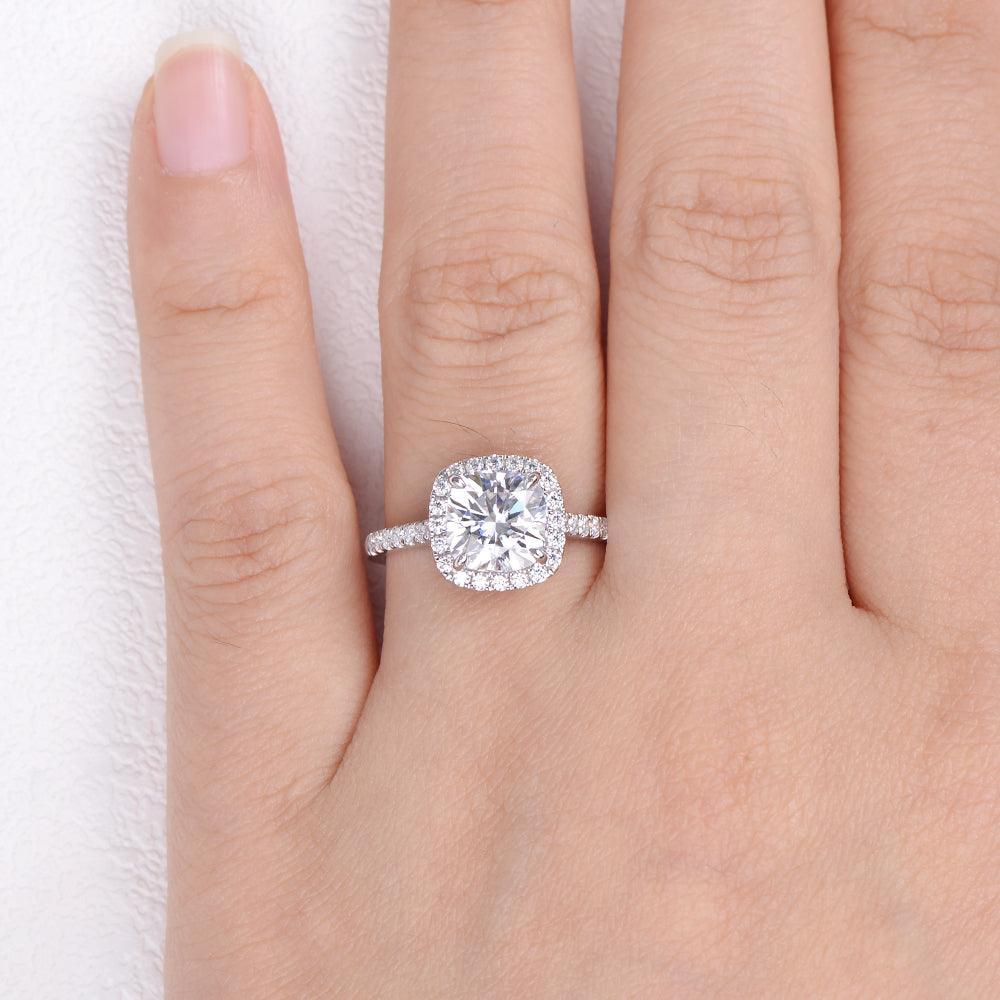 1.8 CT Cushion Cut Halo Pave Moissanite Engagement Ring