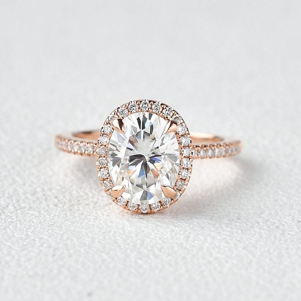 1.91 CT Oval Cut Halo Pave Moissanite Engagement Ring