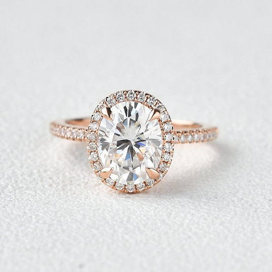 1.91 CT Oval Cut Halo Pave Moissanite Engagement Ring